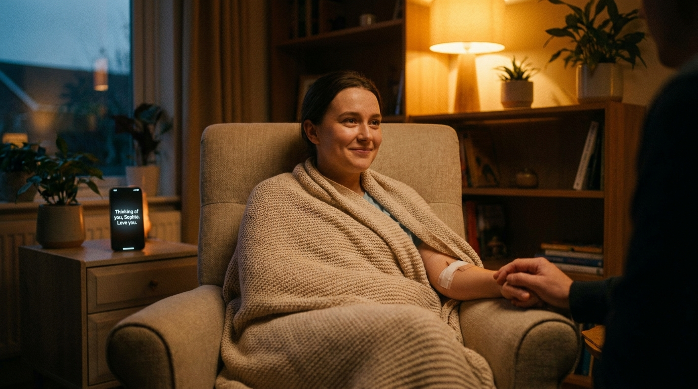 Surgical patient at home feeling supported